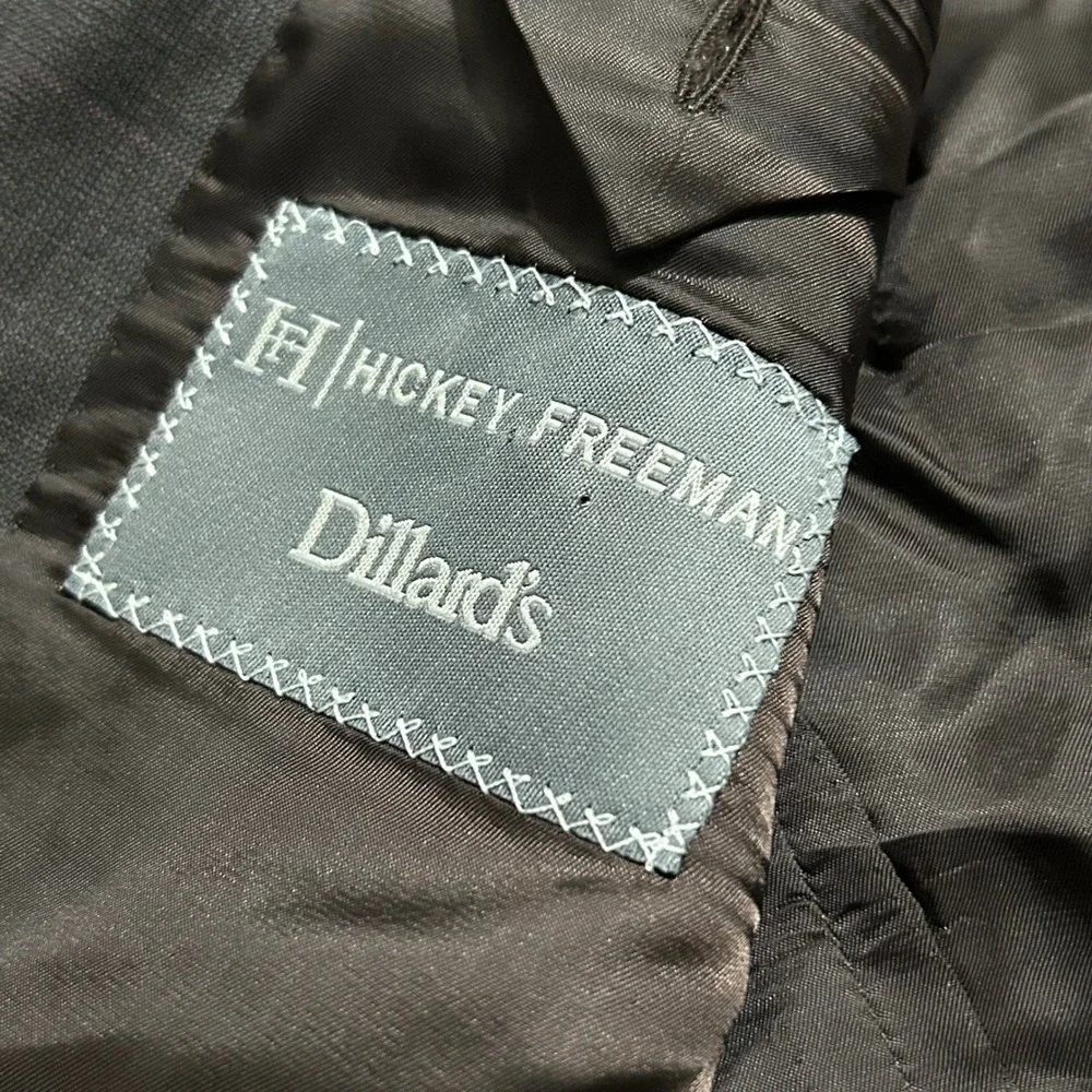 Hickey Freeman Sport Coat 44R Brown Loro Piana Super 150s Wool Plaid Blazer‎